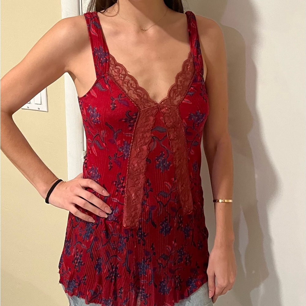 Free People Bohemian Red Top Size Medium